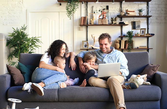 beautiful happy family relaxing indoor air quality