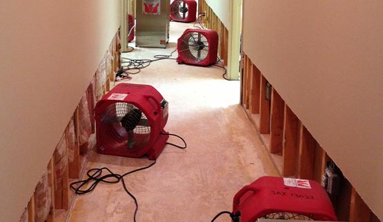 red air blowers pink corridor water damage restoration