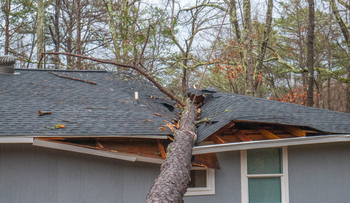 Storm damaged house